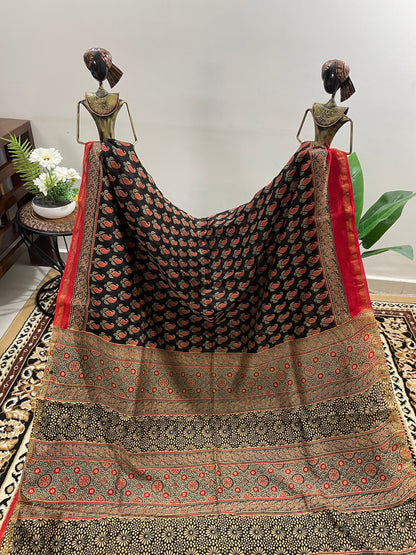 Black and Red Ajrakh Chanderi Silk Cotton