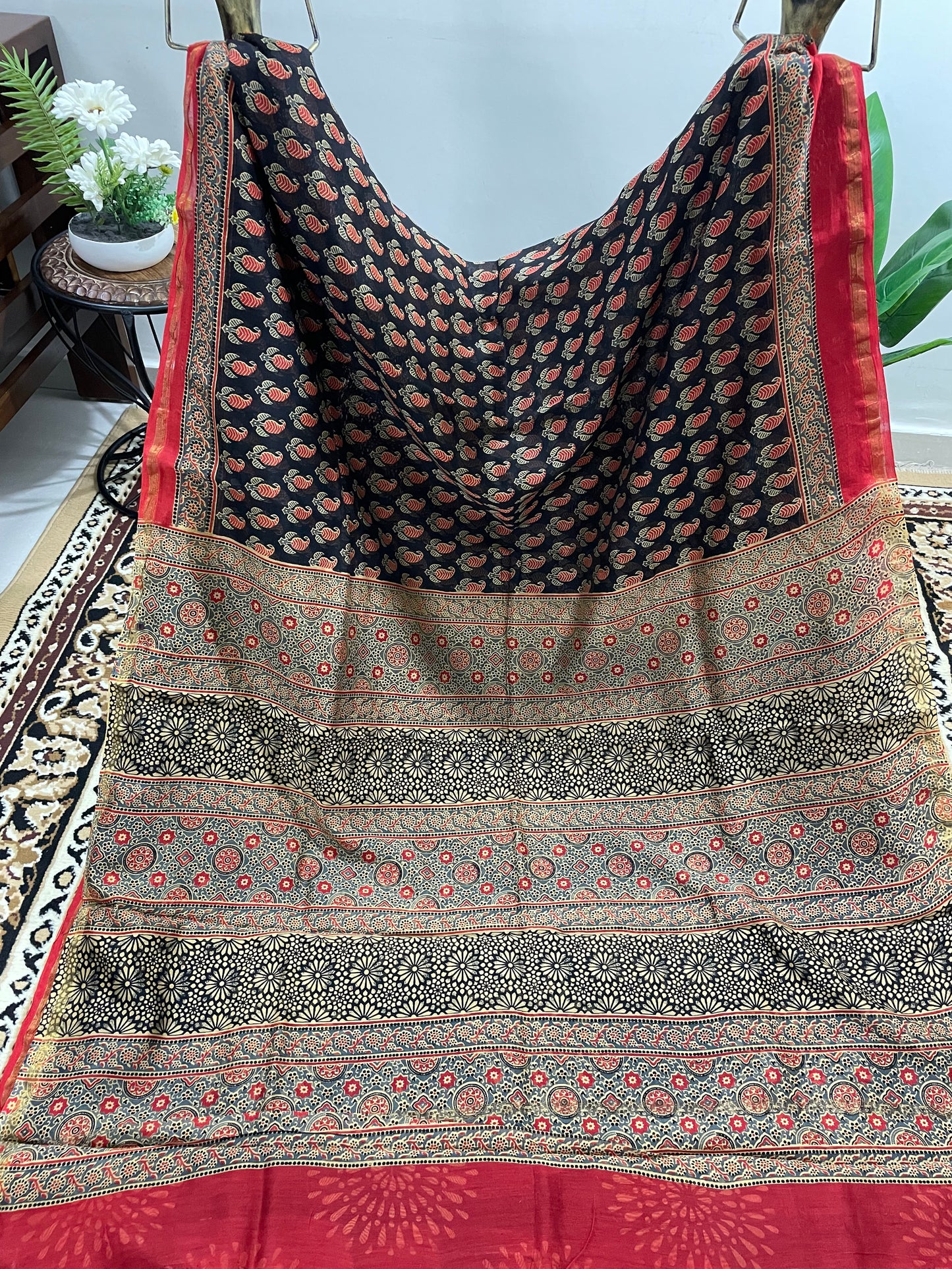 Black and Red Ajrakh Chanderi Silk Cotton