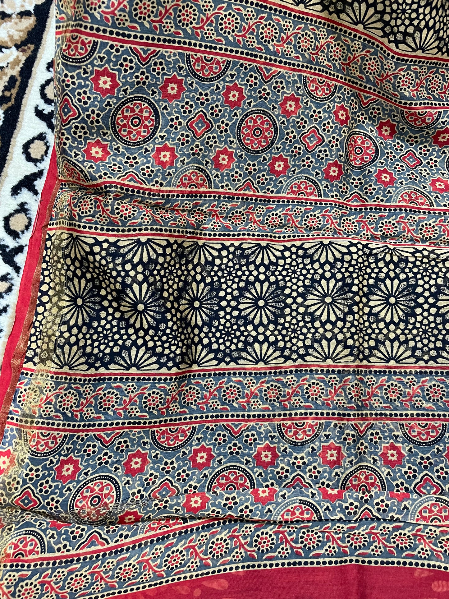 Black and Red Ajrakh Chanderi Silk Cotton