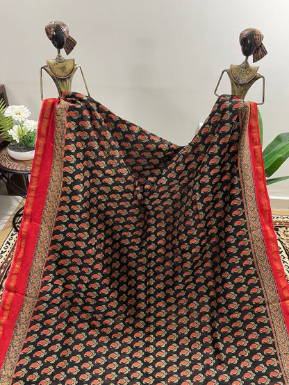 Black and Red Ajrakh Chanderi Silk Cotton