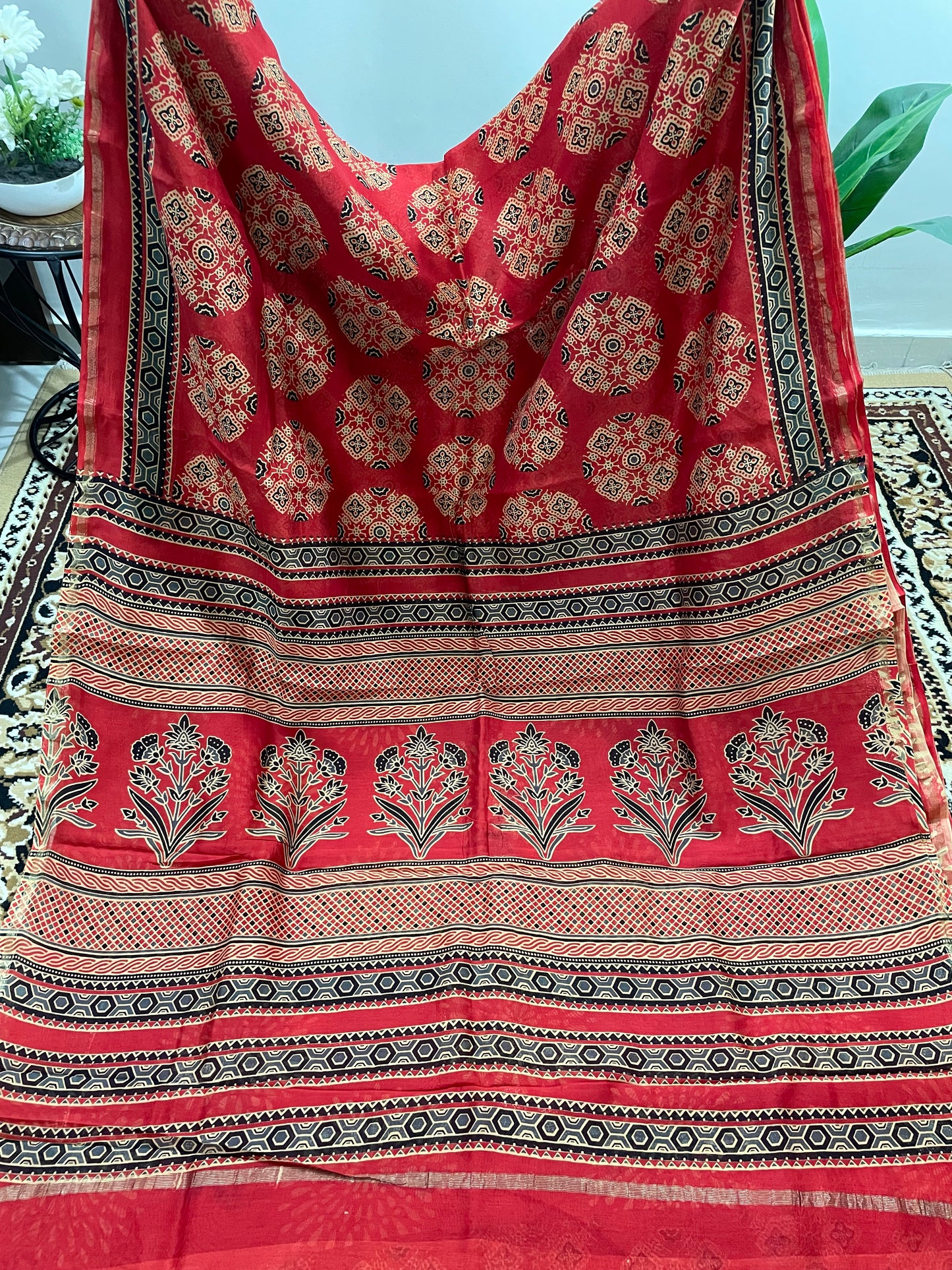 Red Ajrakh Chanderi Silk Cotton