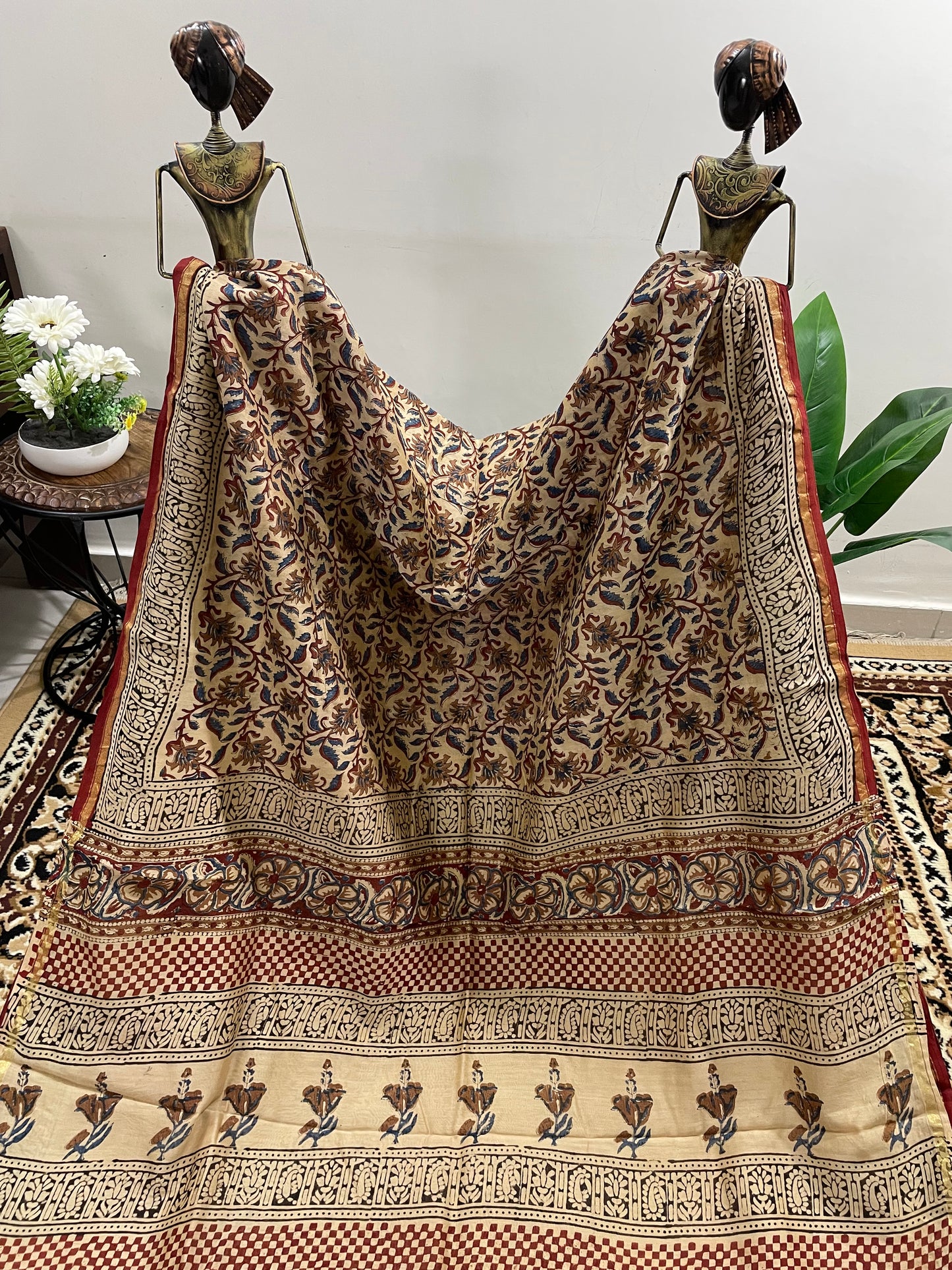 Beige Bagru Print Chanderi Silk Cotton