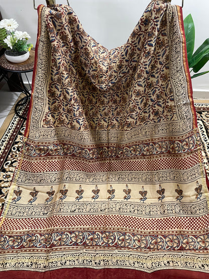 Beige Bagru Print Chanderi Silk Cotton