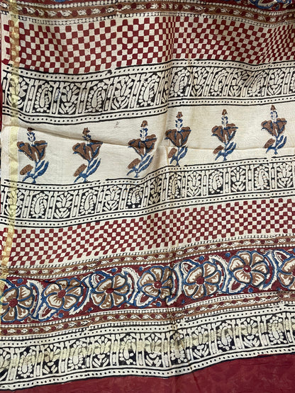 Beige Bagru Print Chanderi Silk Cotton