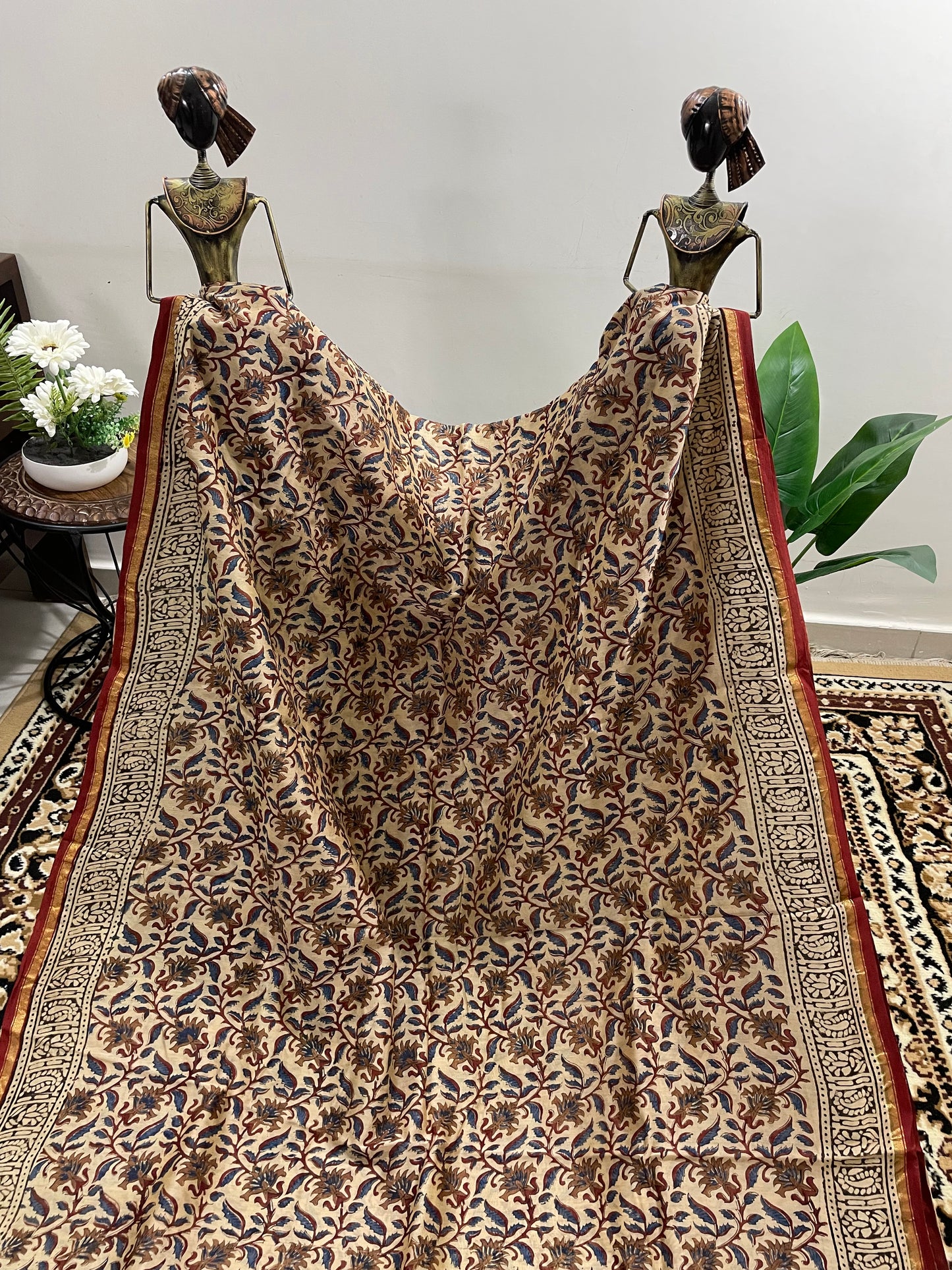 Beige Bagru Print Chanderi Silk Cotton