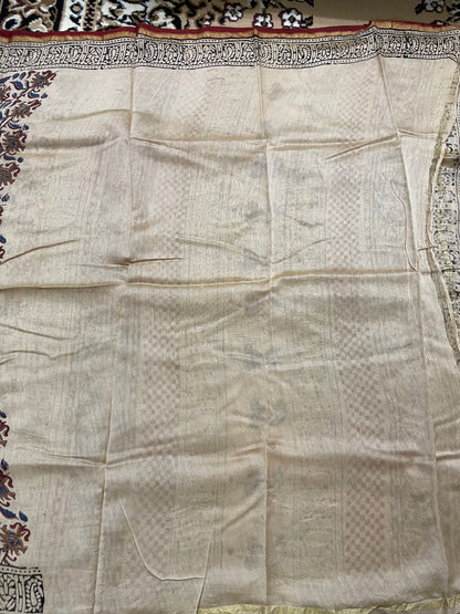 Beige Bagru Print Chanderi Silk Cotton