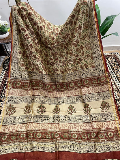 Beige Bagru Print Chanderi Silk Cotton