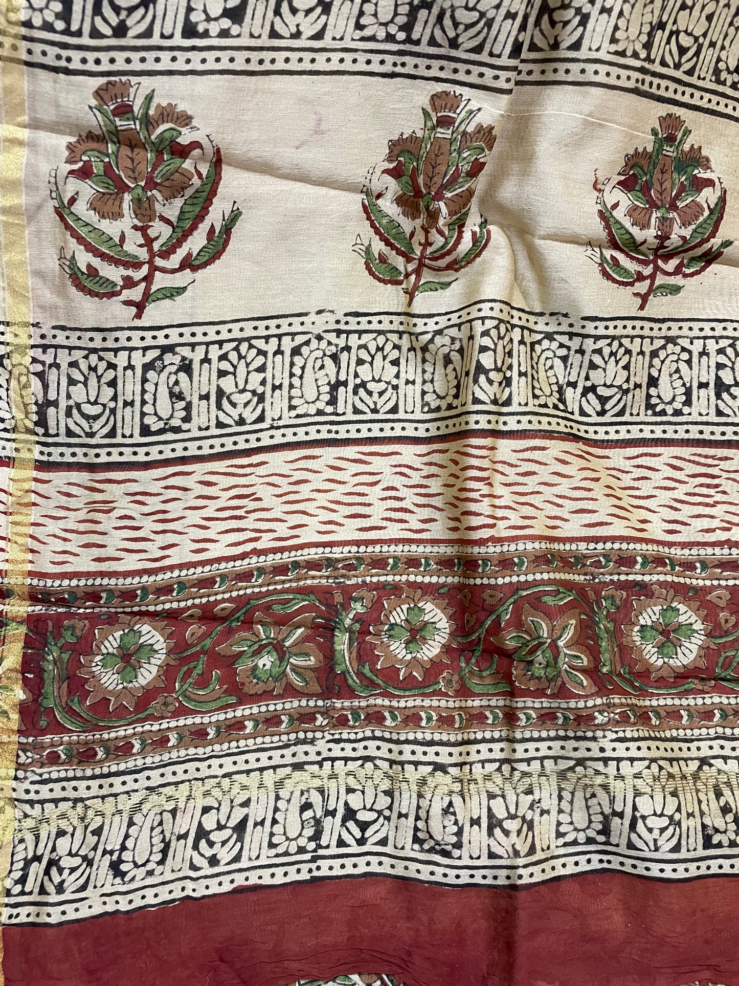 Beige Bagru Print Chanderi Silk Cotton