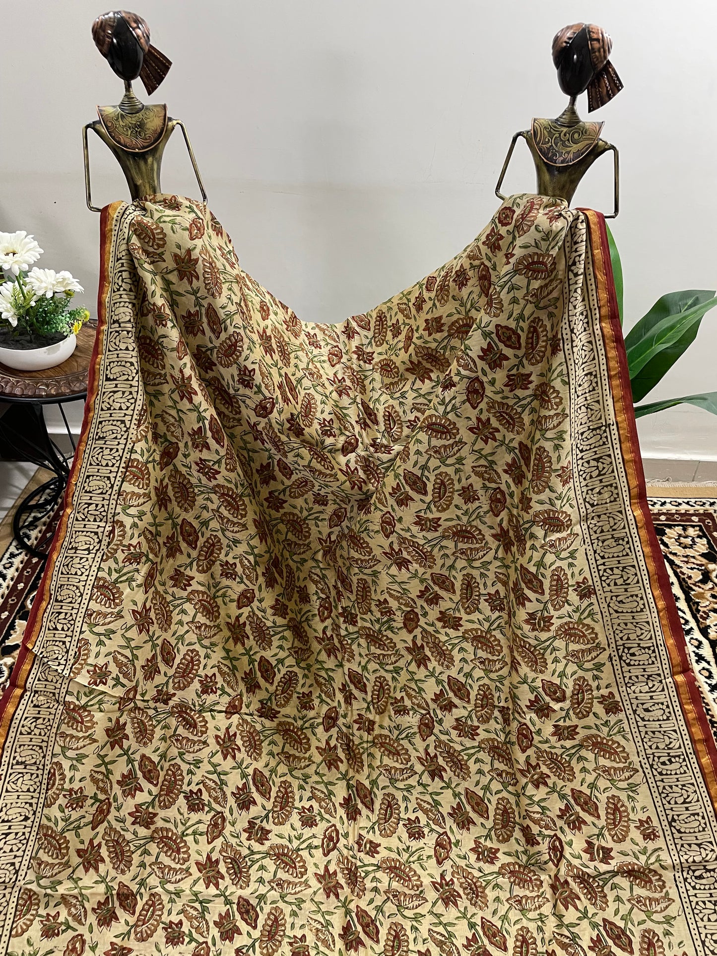 Beige Bagru Print Chanderi Silk Cotton