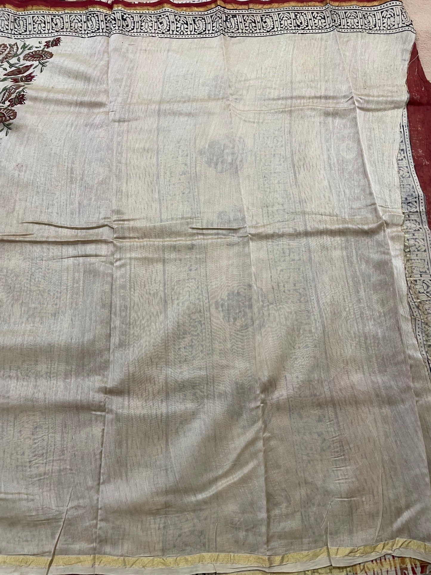 Beige Bagru Print Chanderi Silk Cotton