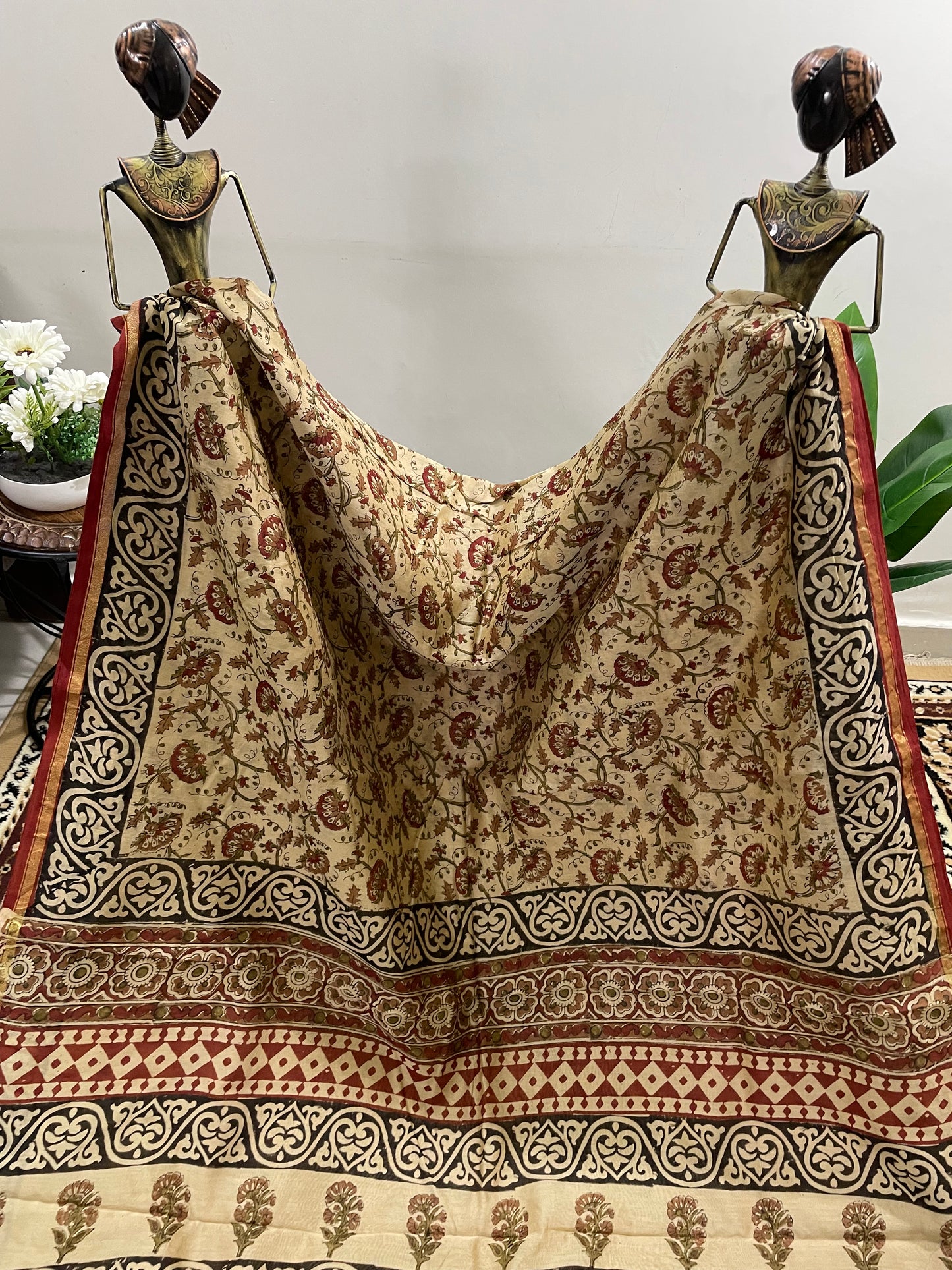 Beige Bagru Print Chanderi Silk Cotton