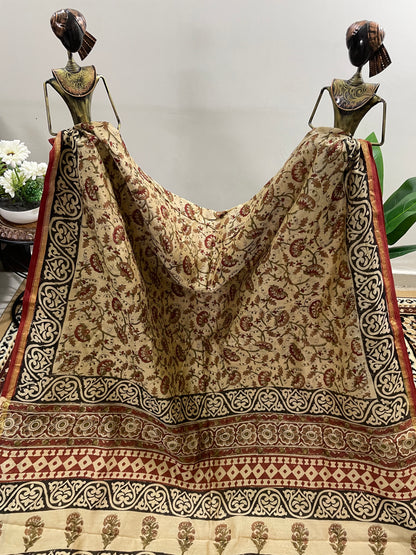 Beige Bagru Print Chanderi Silk Cotton