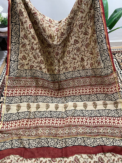 Beige Bagru Print Chanderi Silk Cotton