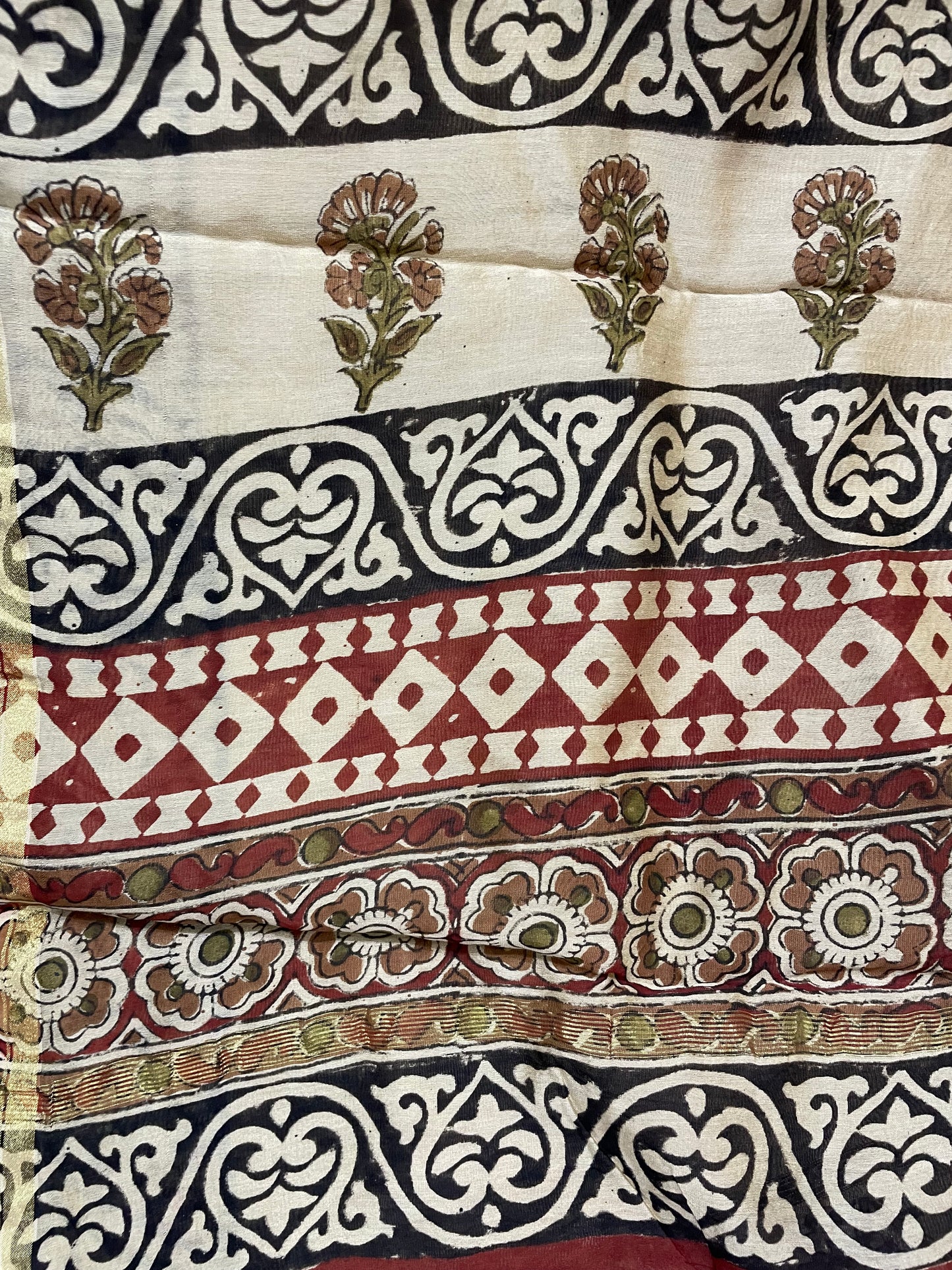 Beige Bagru Print Chanderi Silk Cotton