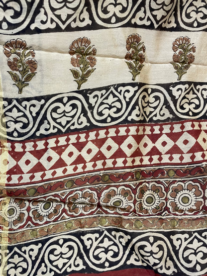 Beige Bagru Print Chanderi Silk Cotton