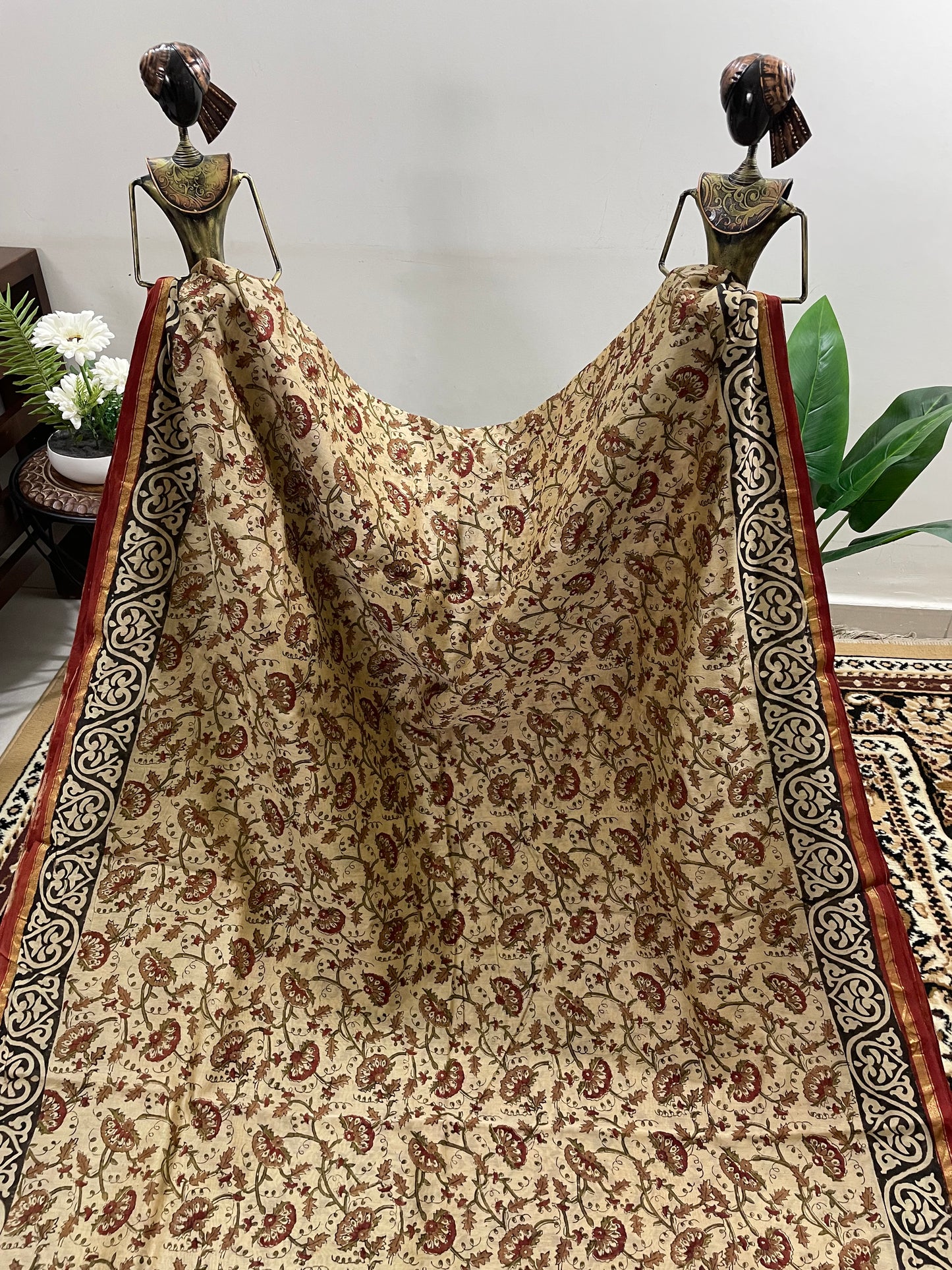 Beige Bagru Print Chanderi Silk Cotton