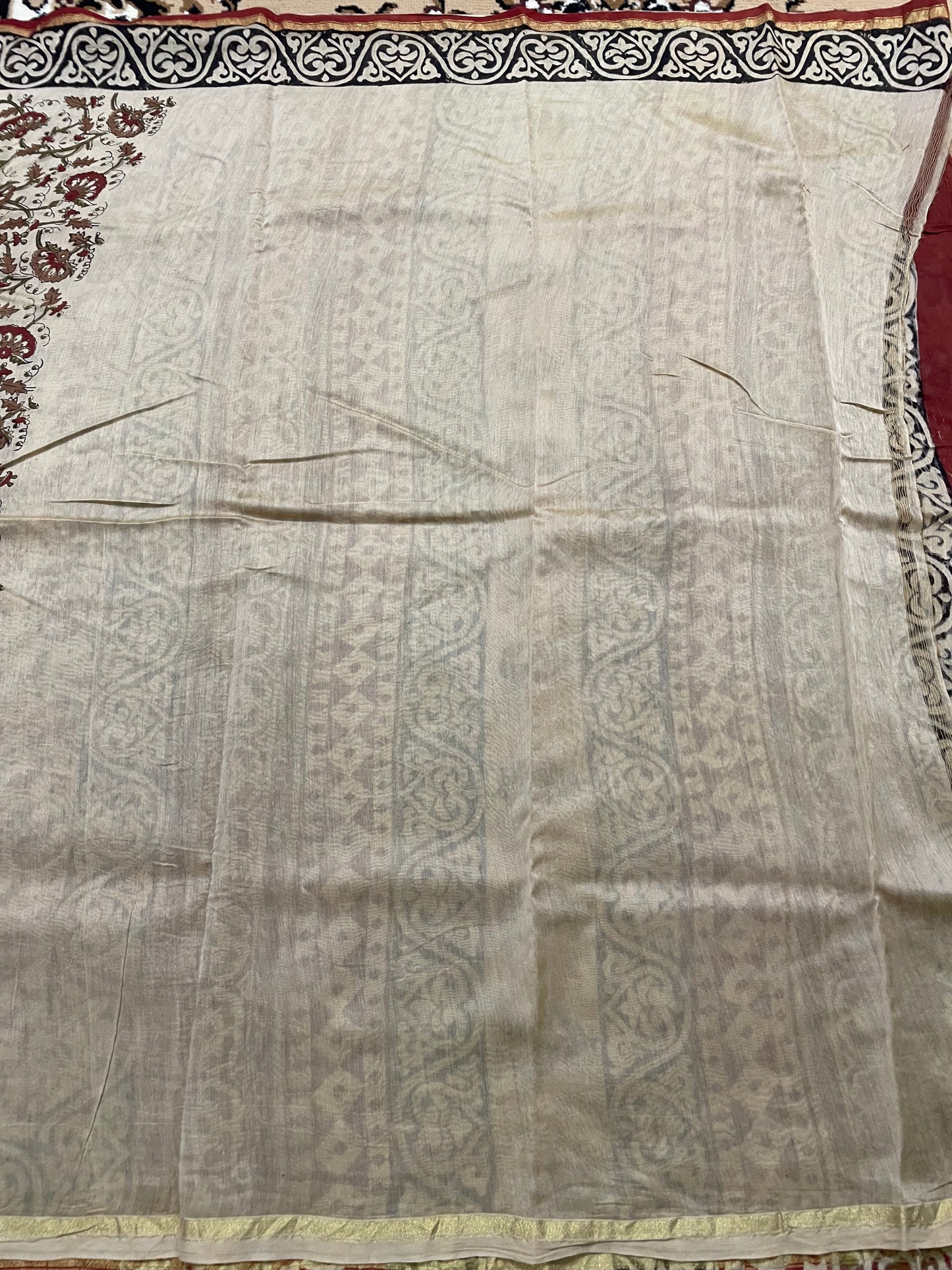 Beige Bagru Print Chanderi Silk Cotton