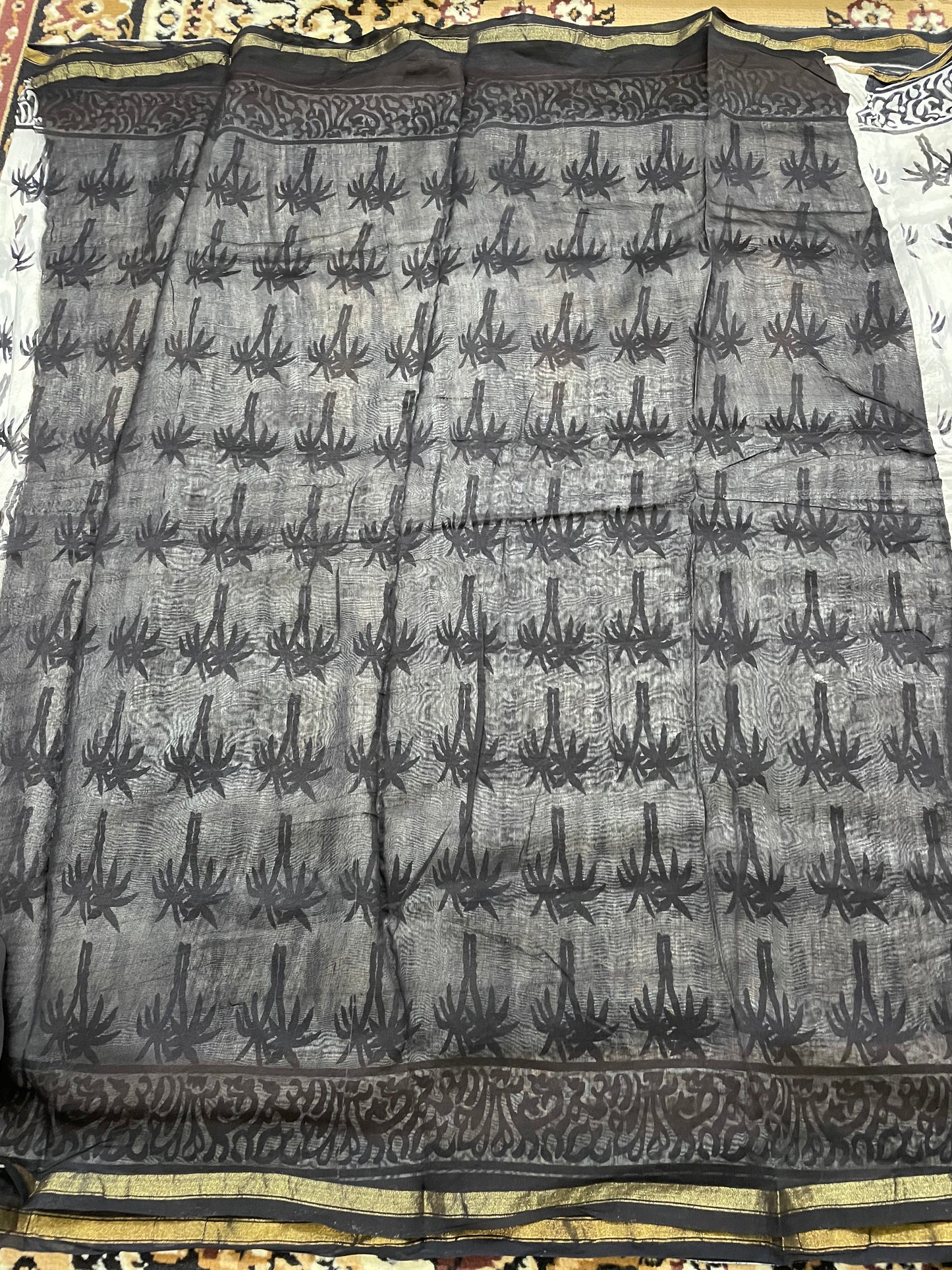 Black and White Bagru Print Chanderi Silk Cotton