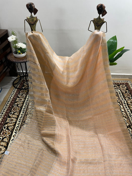 Pale Peach Tissue Linen Saree