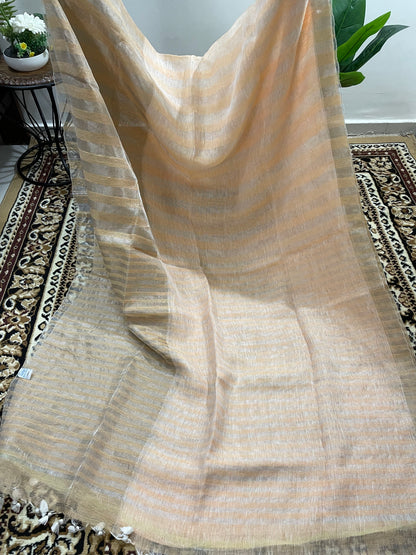 Pale Peach Tissue Linen Saree