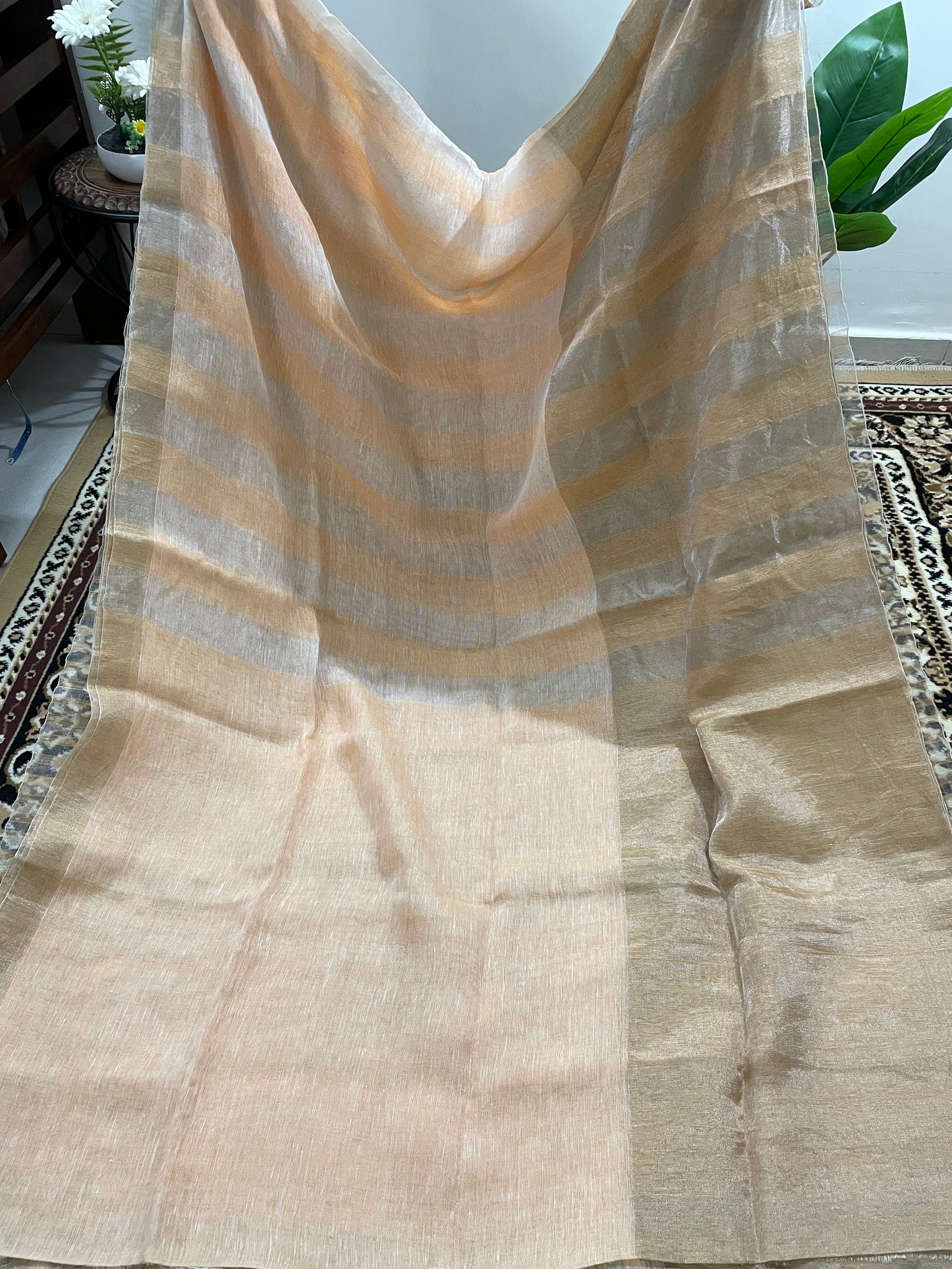 Pale Peach Tissue Linen Saree