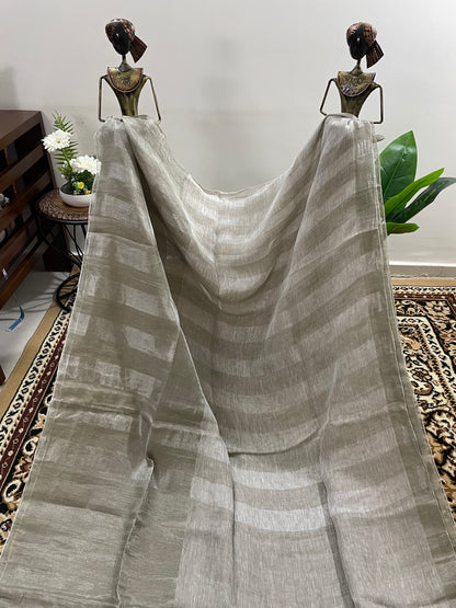 English Grey Tissue Linen Saree