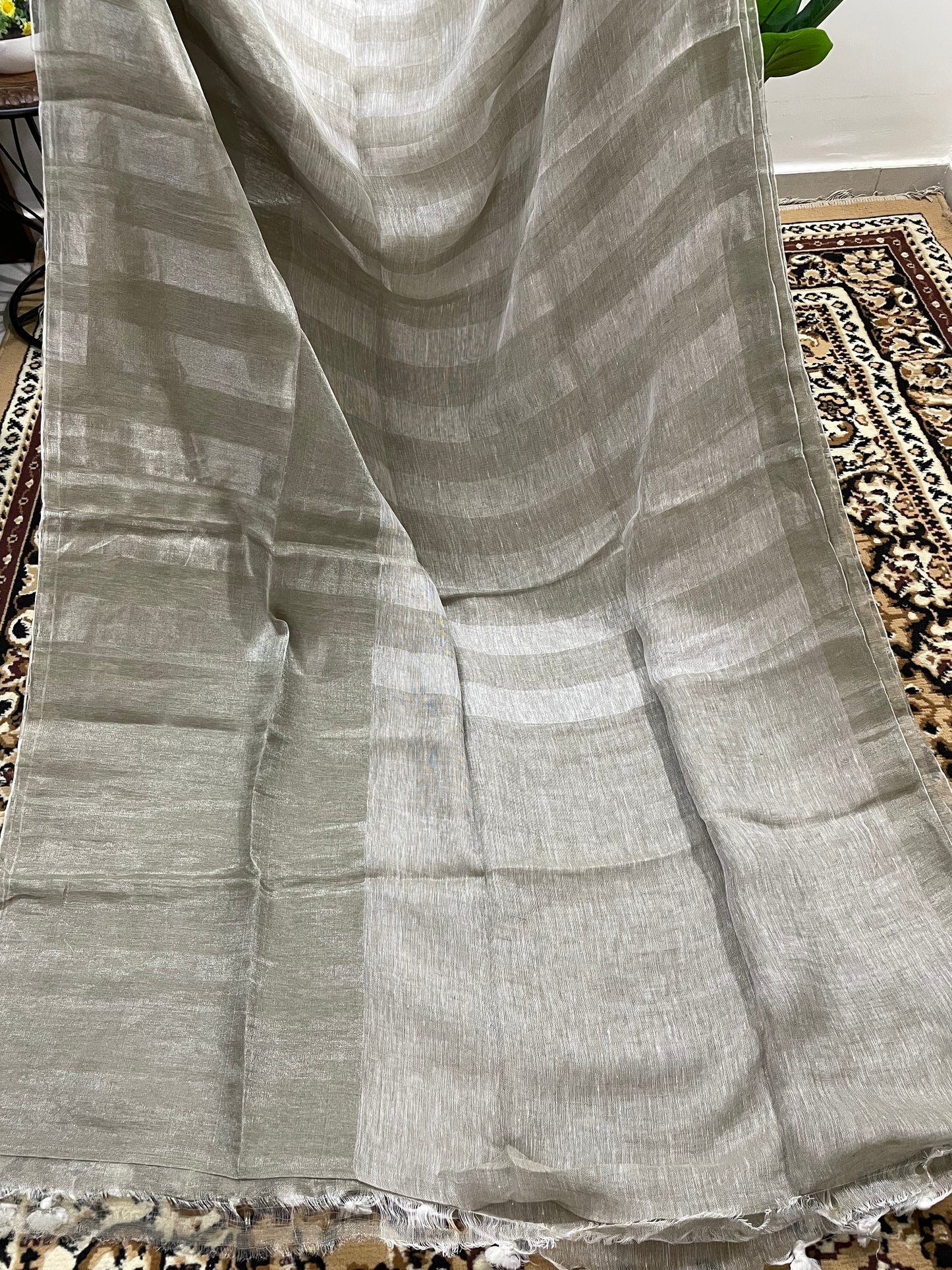 English Grey Tissue Linen Saree