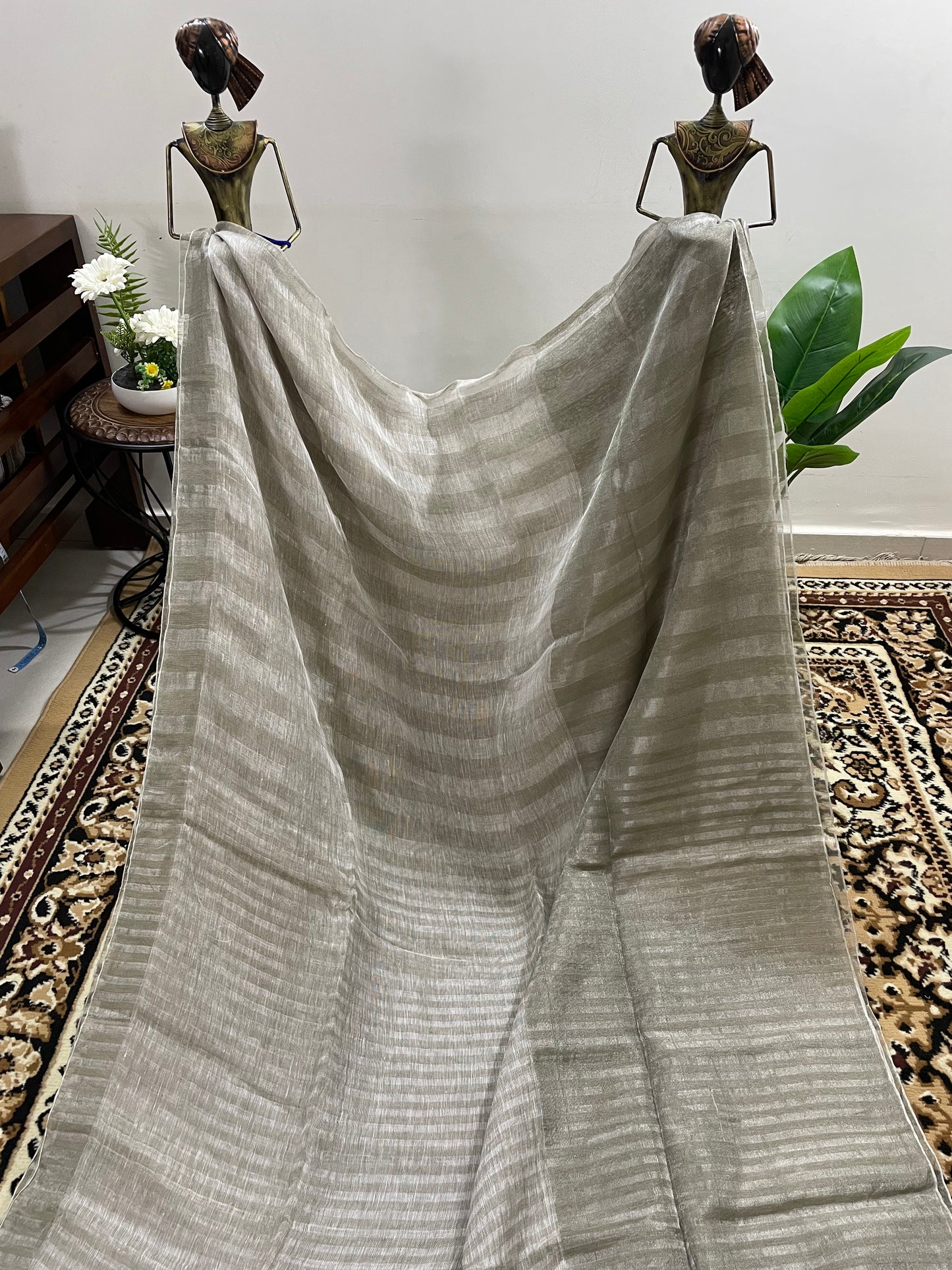 English Grey Tissue Linen Saree