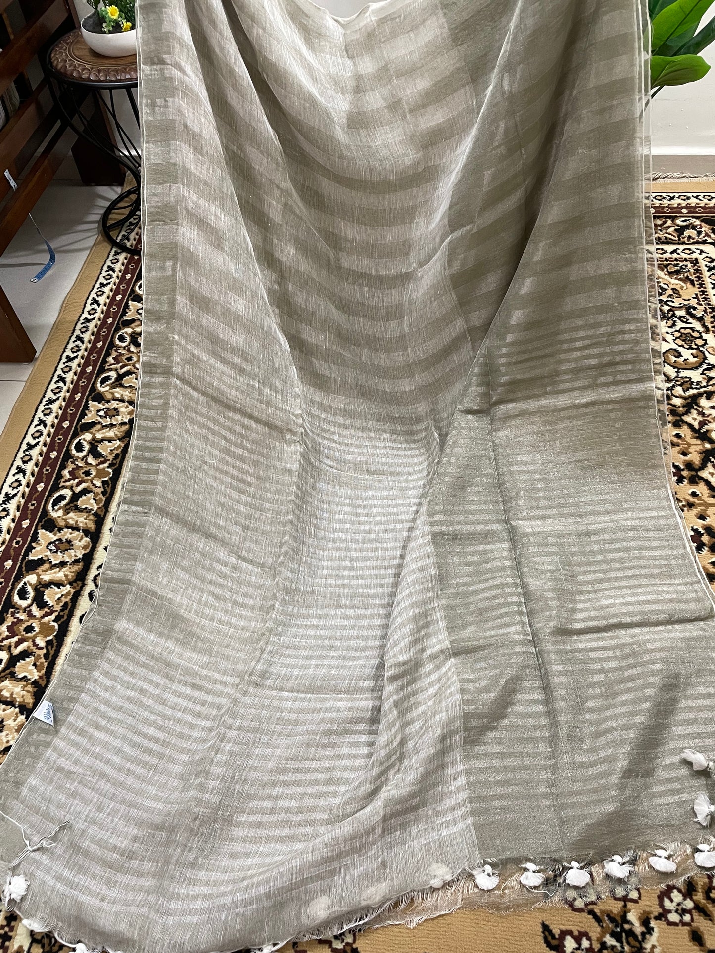 English Grey Tissue Linen Saree