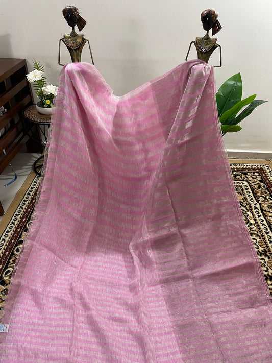 Bubblegum Pink Tissue Linen Saree