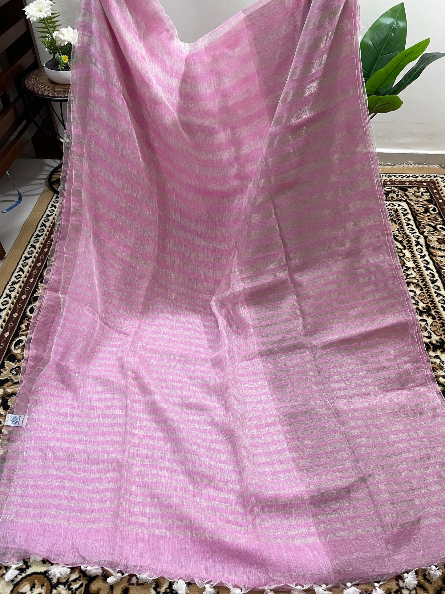 Bubblegum Pink Tissue Linen Saree