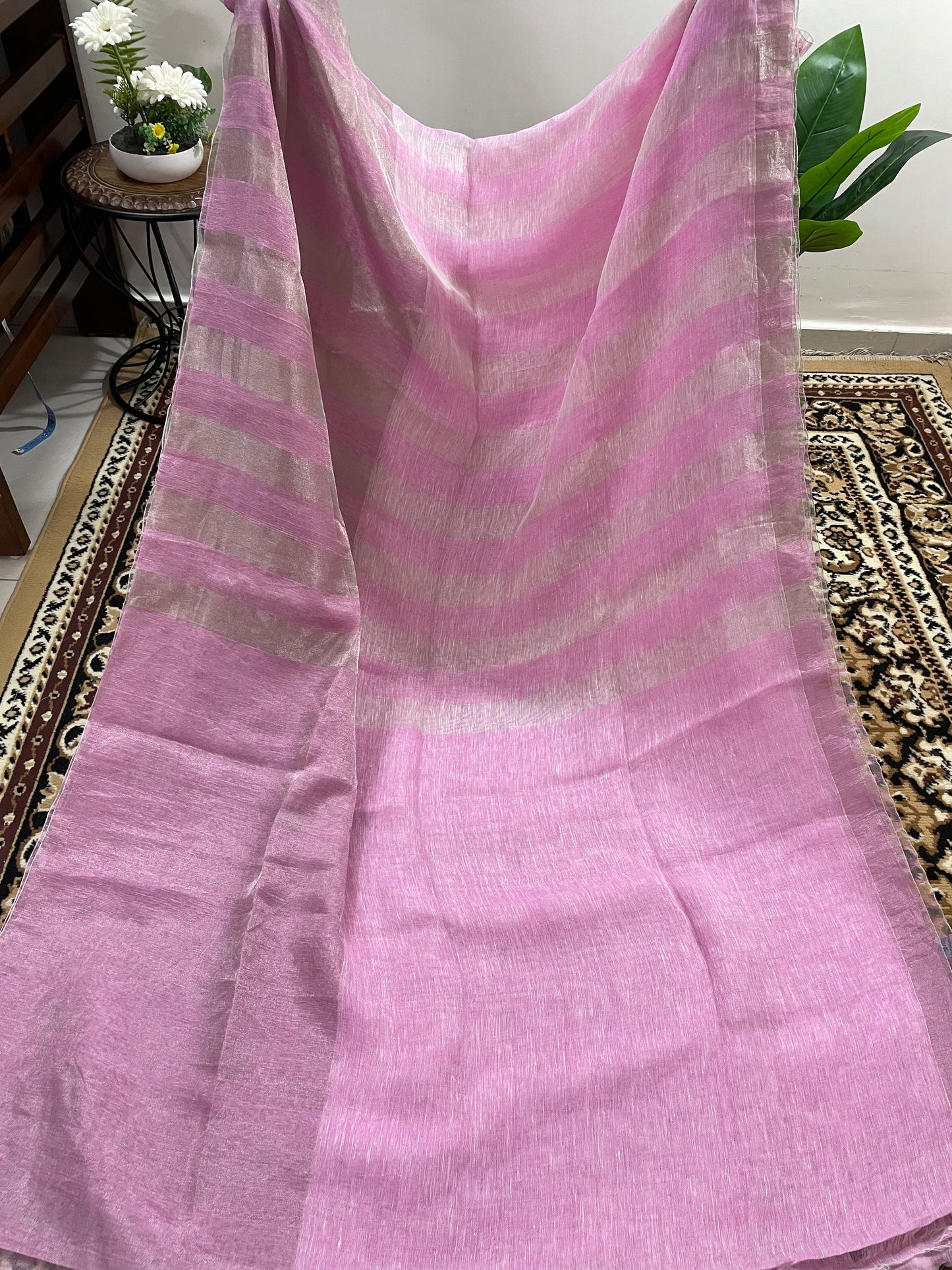 Bubblegum Pink Tissue Linen Saree