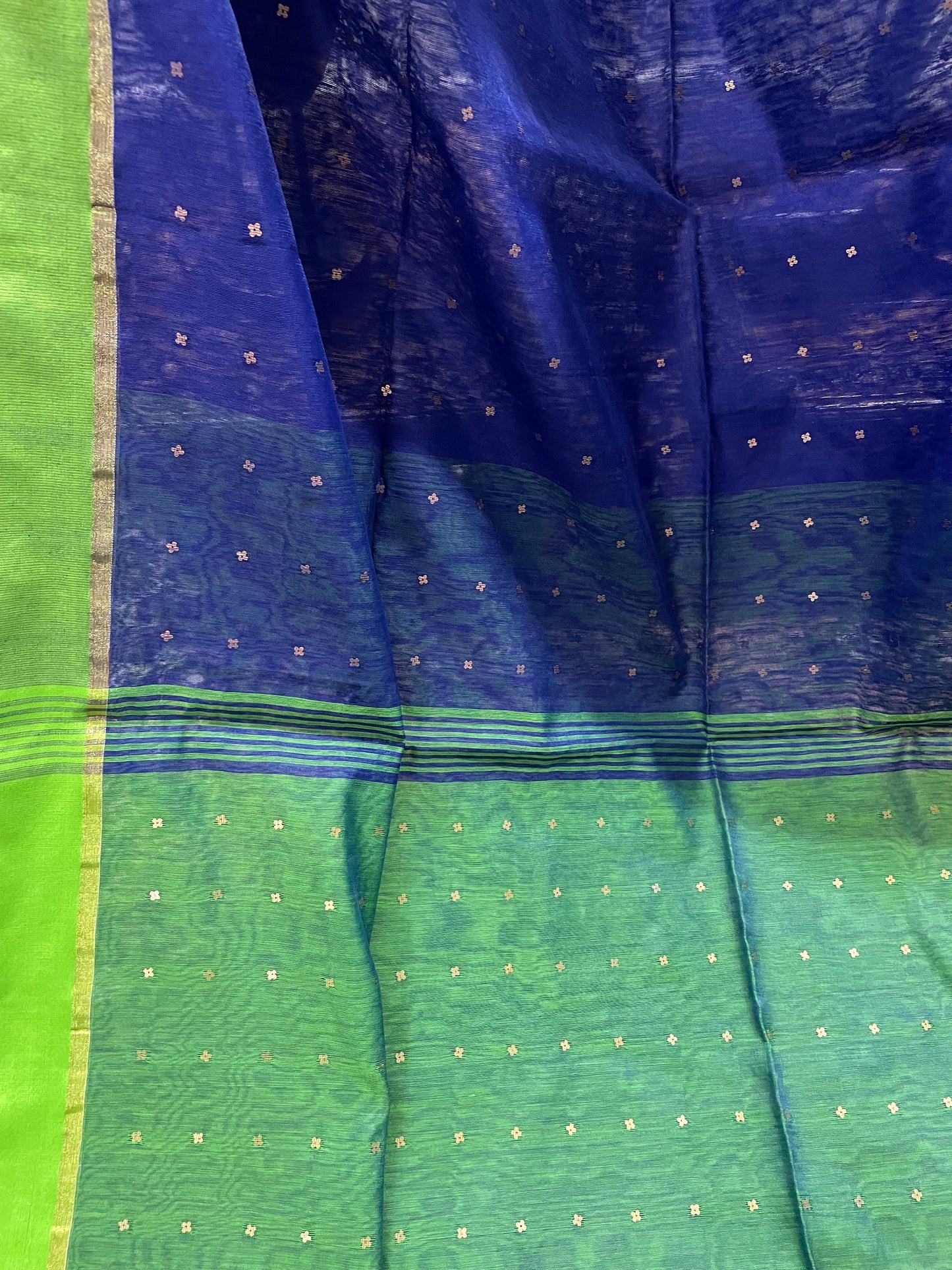 Royal Blue and Parrot Green Blended Cotton with Sequins