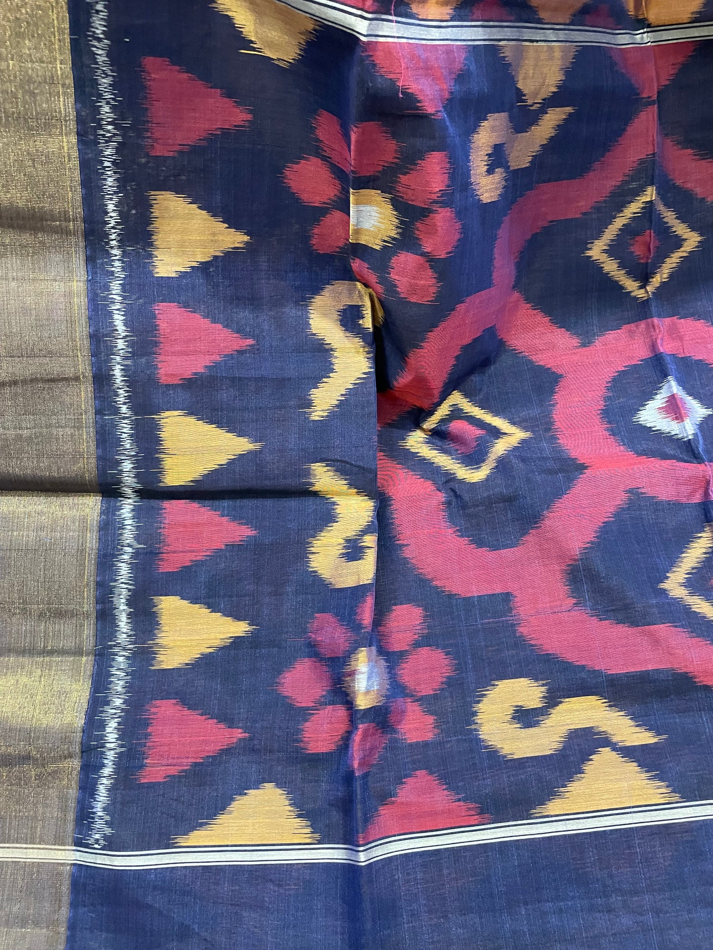 Brown and Navy Blue Pochampally Silk Cotton