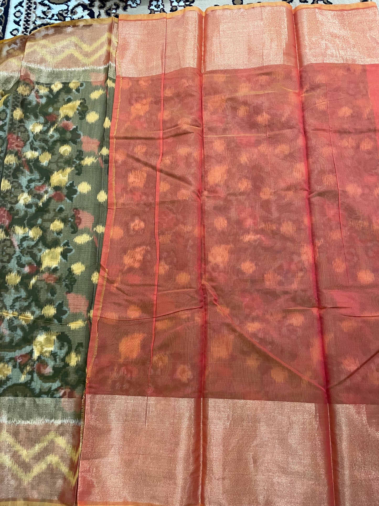 Mehendi Green and Brown Pochampally Silk Cotton