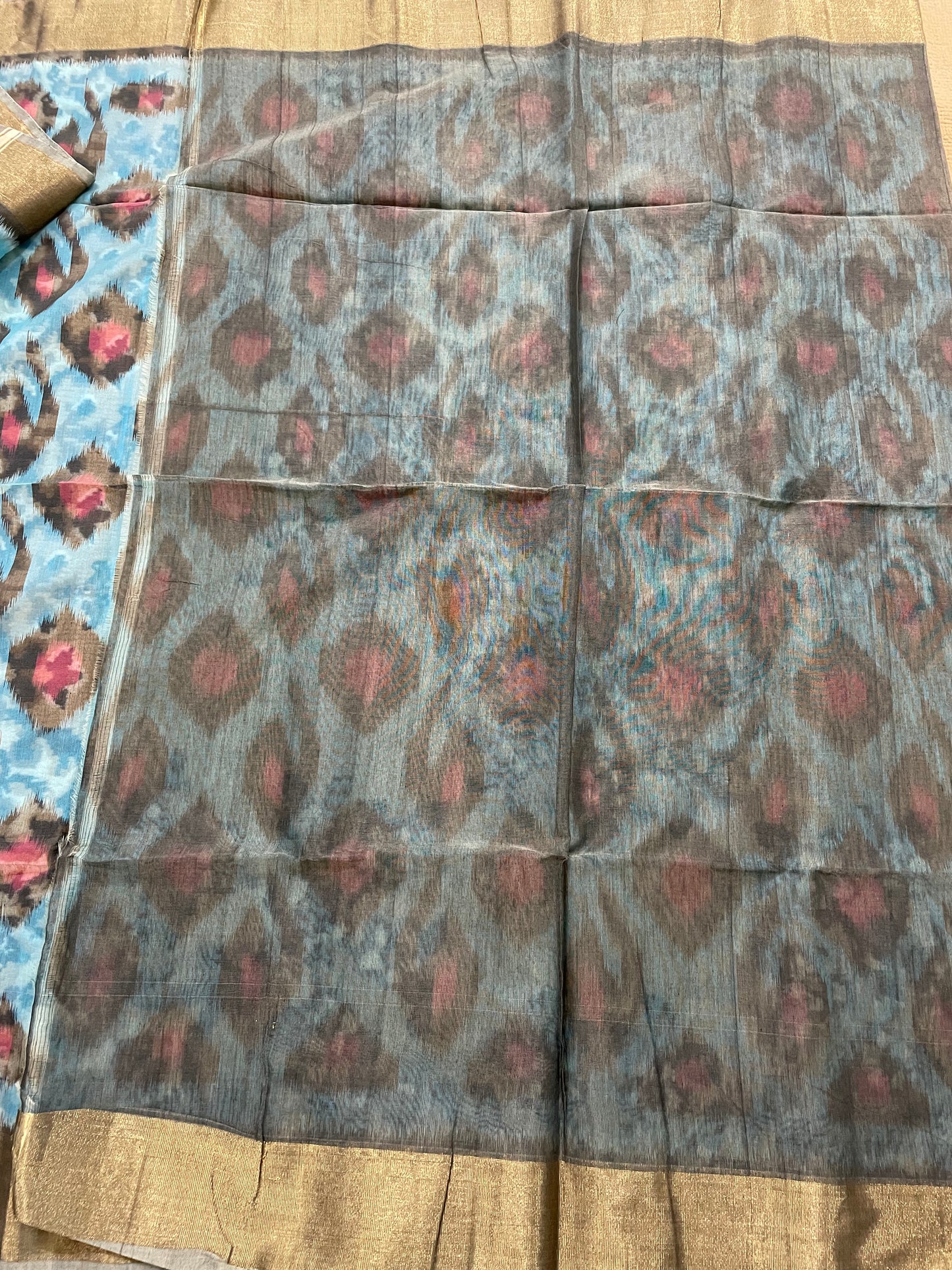 Sky Blue Pochampally Silk Cotton