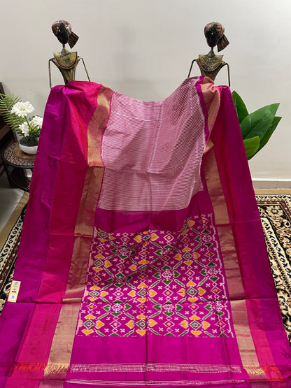 Fuchsia Pink with Checks Pochampally Silk Saree