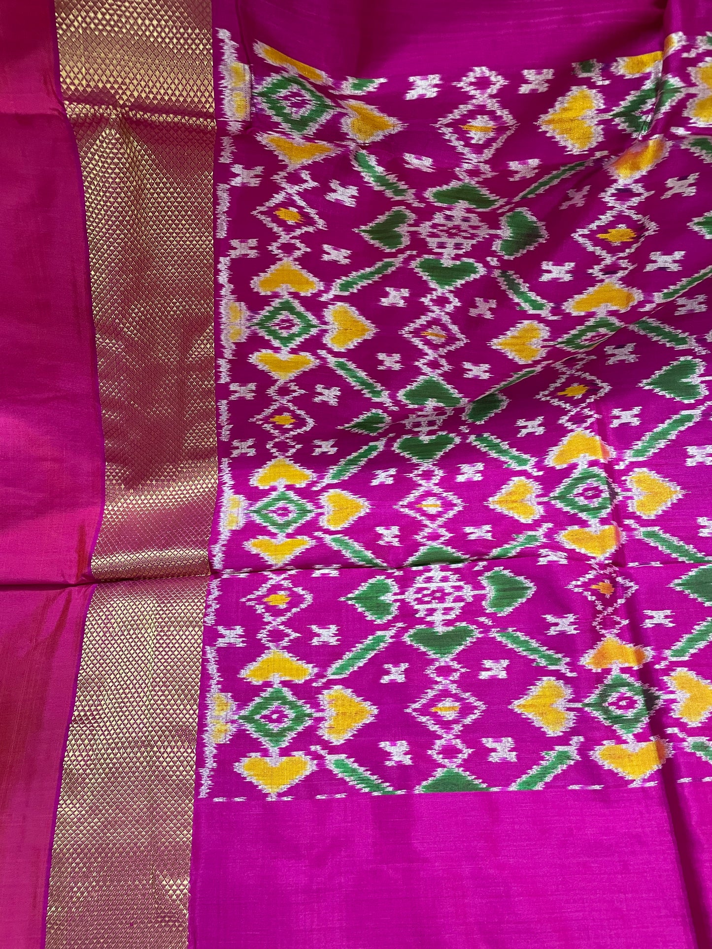 Fuchsia Pink with Checks Pochampally Silk Saree