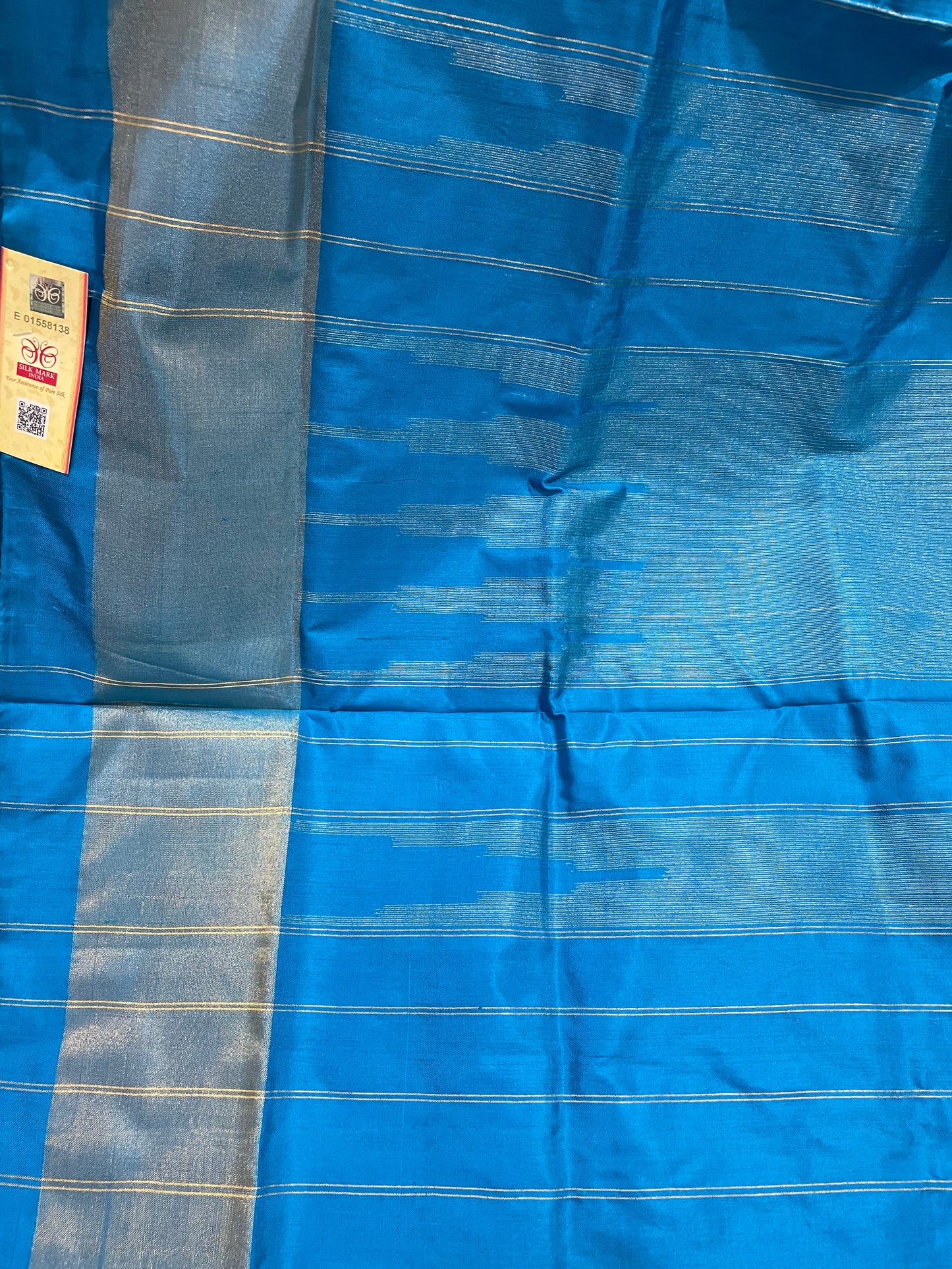 Azure Blue and White Pochampally Silk Saree