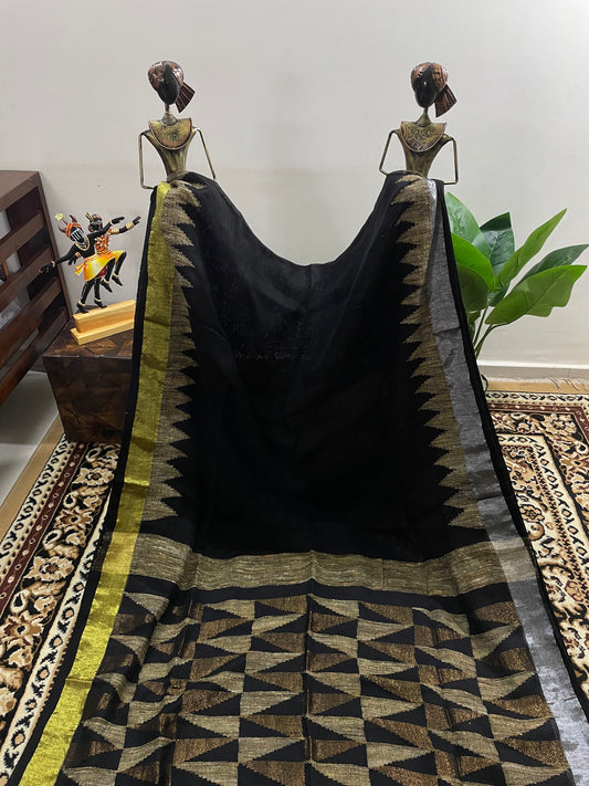 Black Jamdani Linen with Ghicha Temple borders