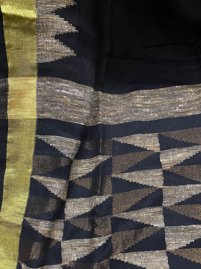 Black Jamdani Linen with Ghicha Temple borders