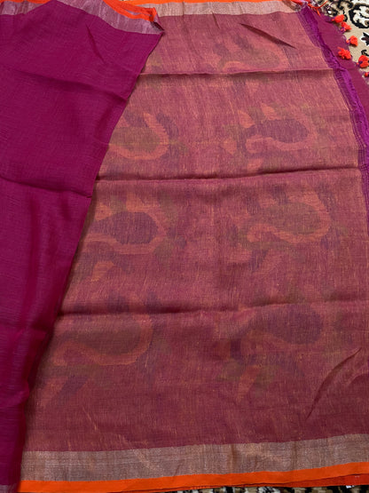 Ruby Pink Jamdani Linen with Paisley Motifs