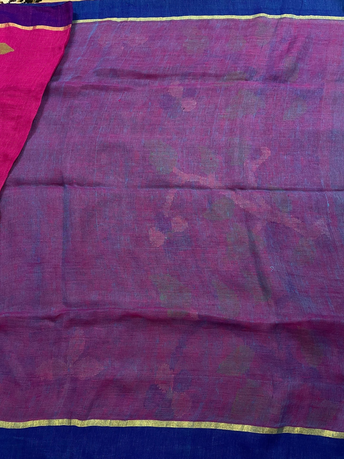 Magenta Floral Jamdani Linen Saree