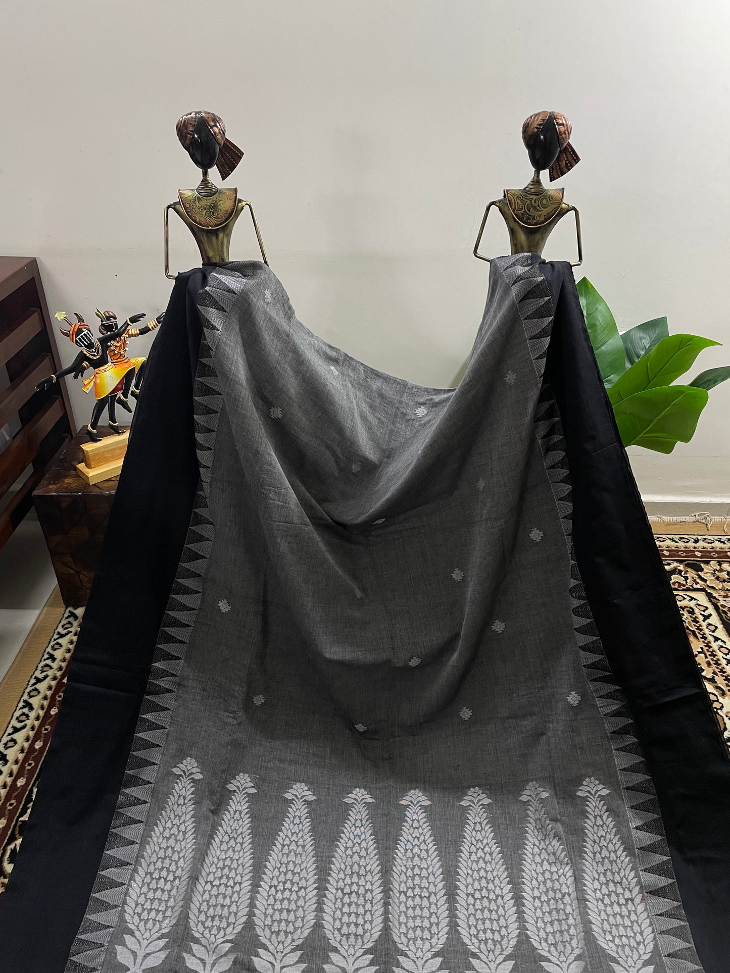 Black and Grey Soft Bengal Cotton Saree