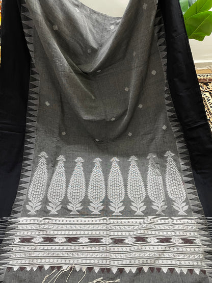 Black and Grey Soft Bengal Cotton Saree