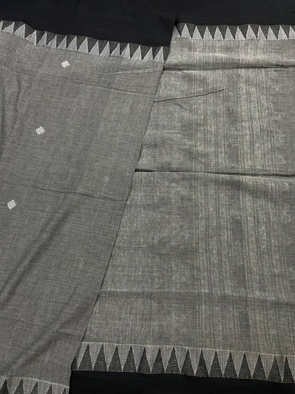 Black and Grey Soft Bengal Cotton Saree