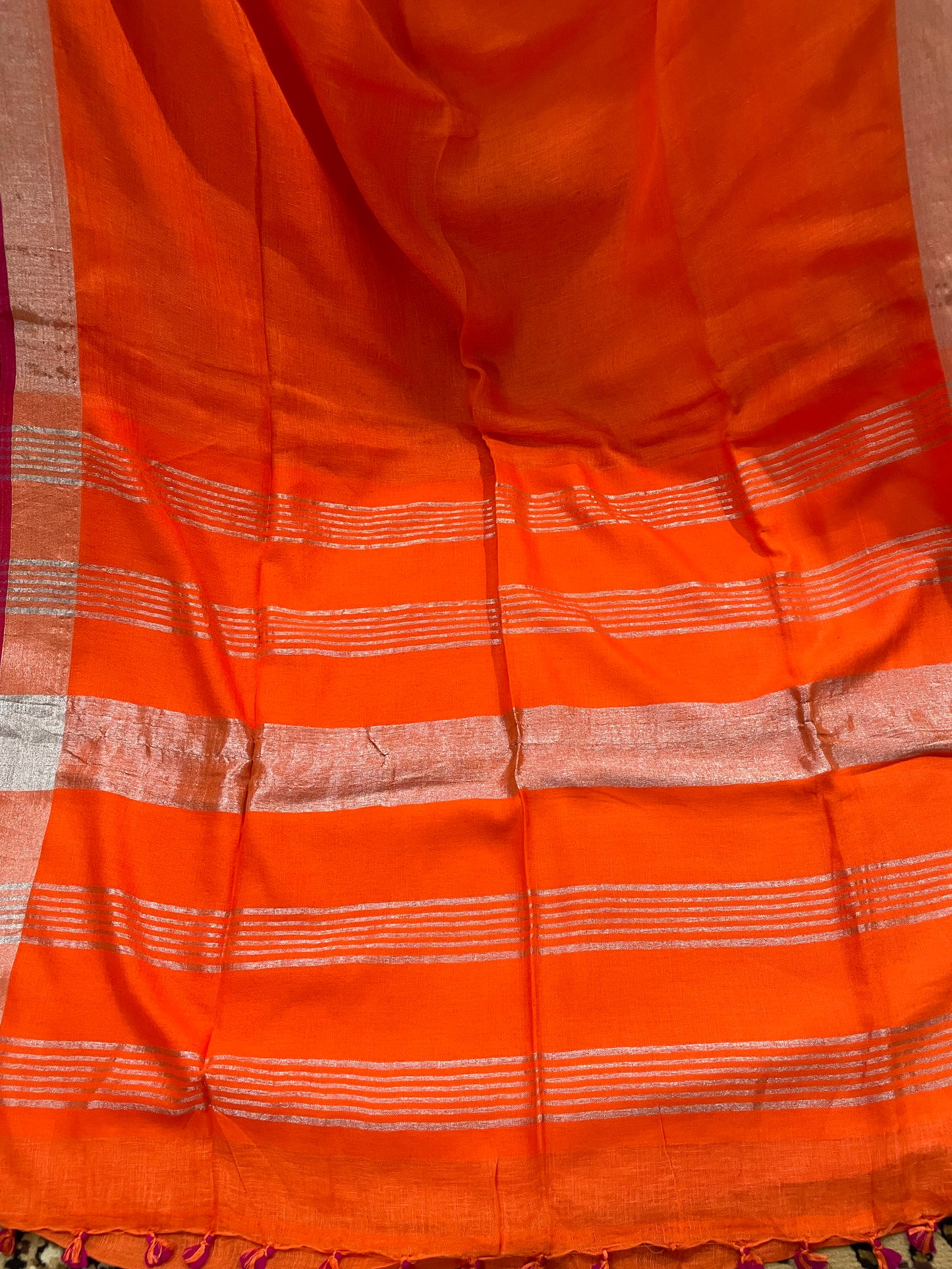 Tangerine Orange Pure Linen Saree