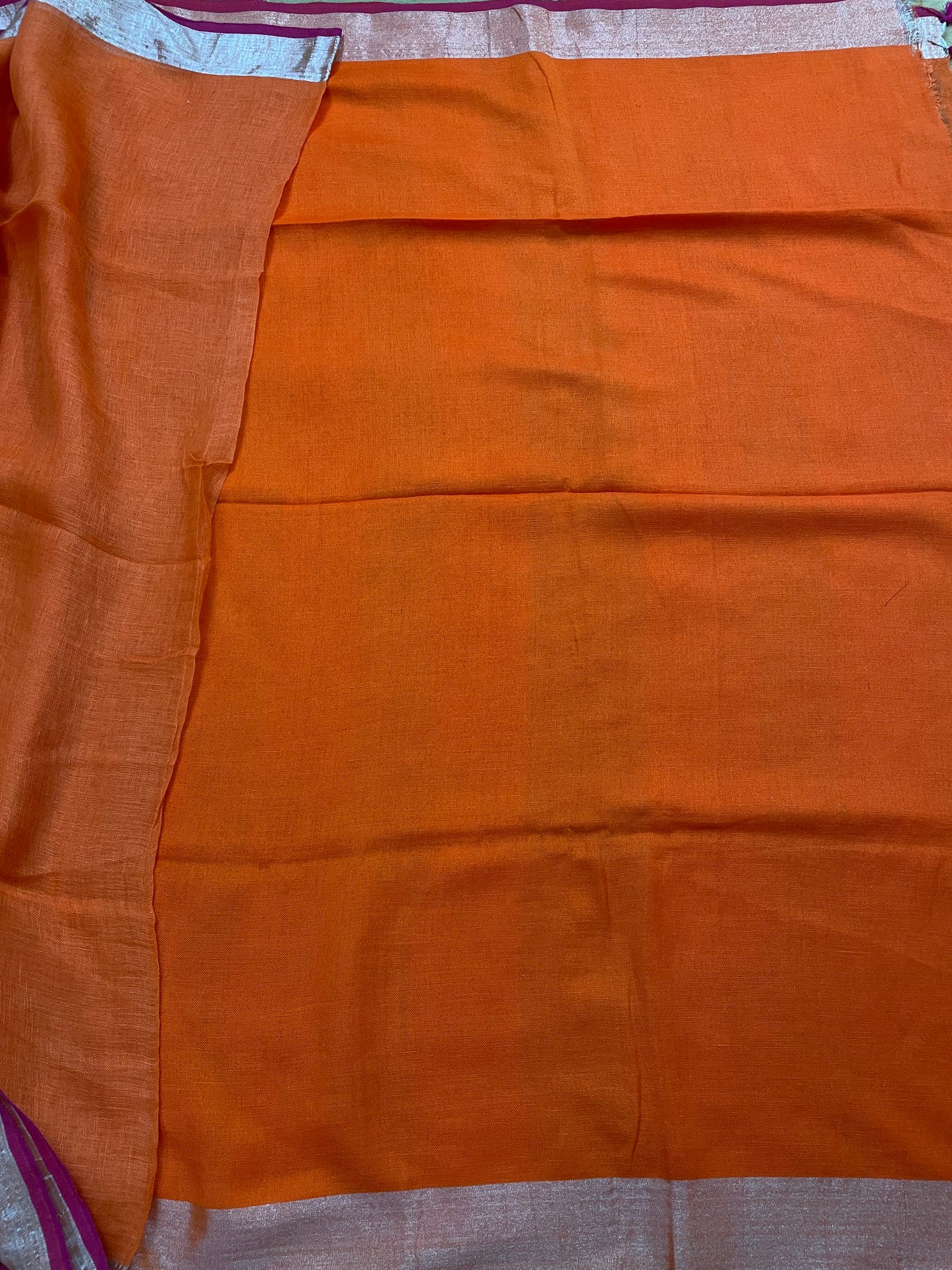 Tangerine Orange Pure Linen Saree