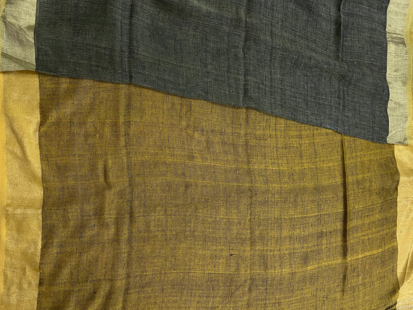 Olive Green with Yellow Pure Linen Saree