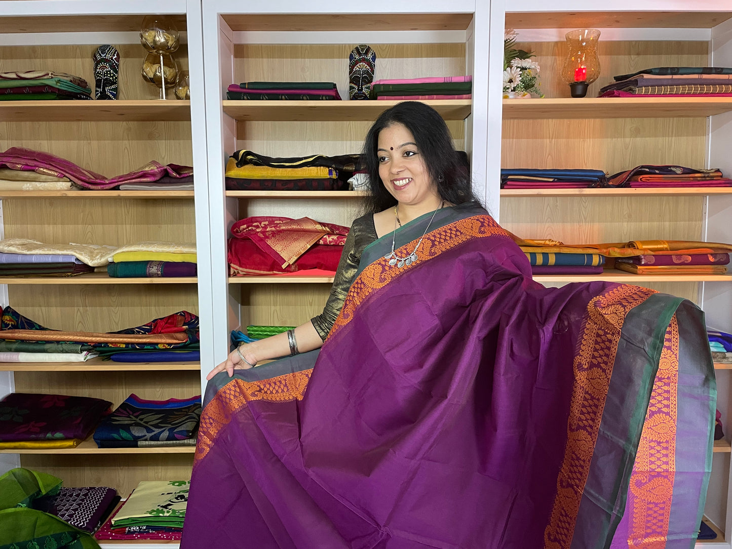 Sangria Purple with Dual Tone Border Chettinad Cotton Saree